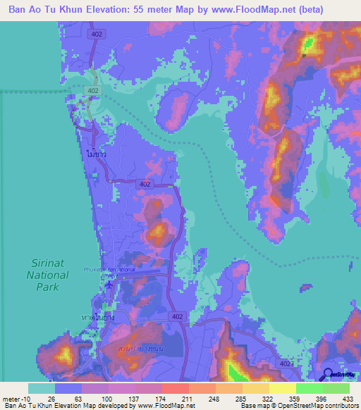 Ban Ao Tu Khun,Thailand Elevation Map