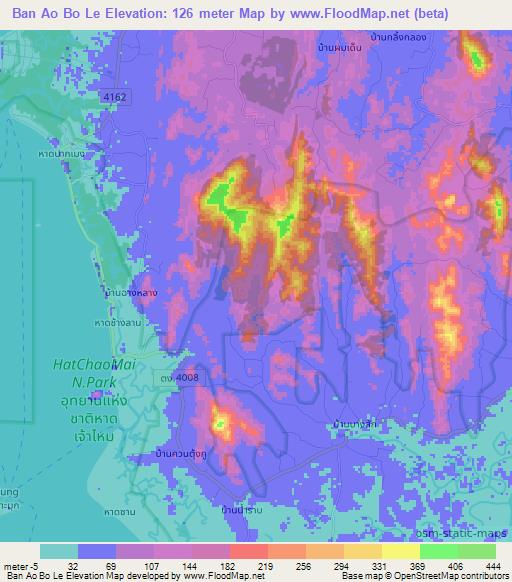Ban Ao Bo Le,Thailand Elevation Map