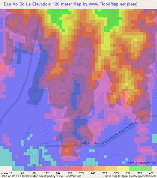 Ban Ao Bo Le,Thailand Elevation Map