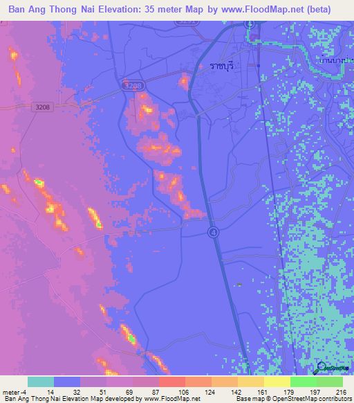 Ban Ang Thong Nai,Thailand Elevation Map