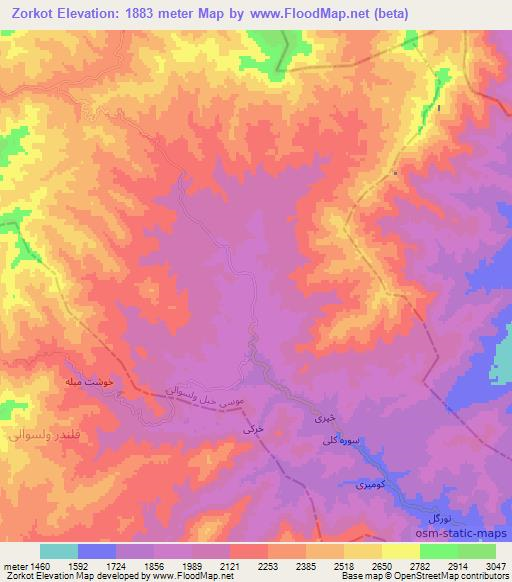 Zorkot,Afghanistan Elevation Map
