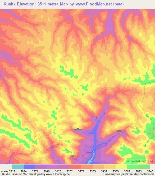 Kushk,Afghanistan Elevation Map