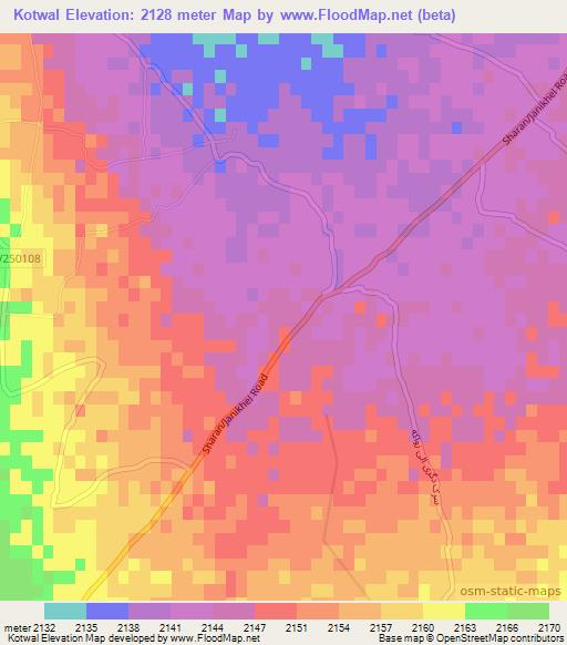 Kotwal,Afghanistan Elevation Map