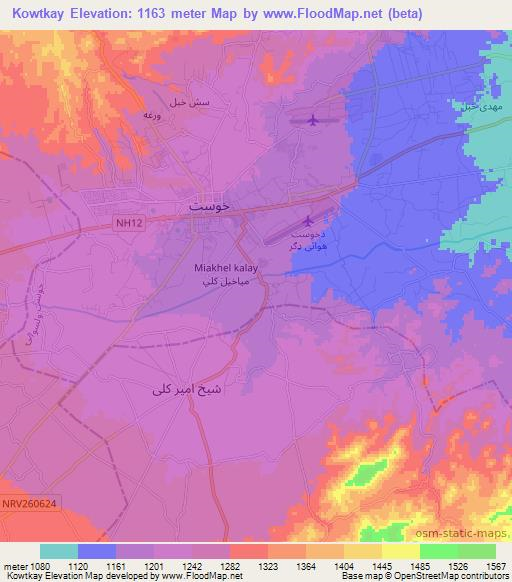 Kowtkay,Afghanistan Elevation Map