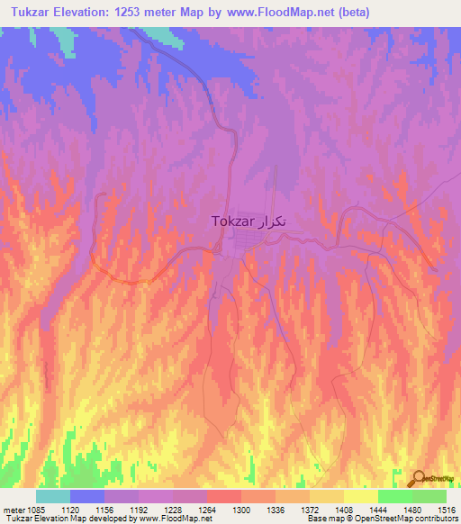 Tukzar,Afghanistan Elevation Map