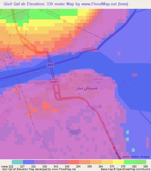 Qizil Qal`ah,Afghanistan Elevation Map