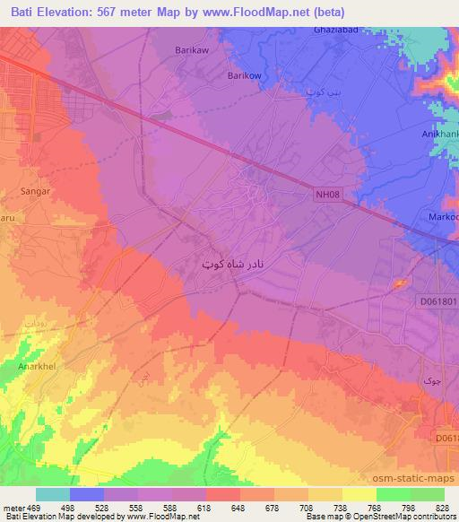 Bati,Afghanistan Elevation Map