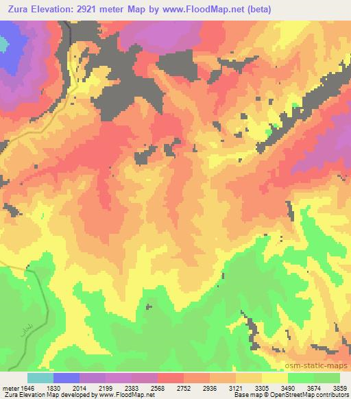 Zura,Afghanistan Elevation Map