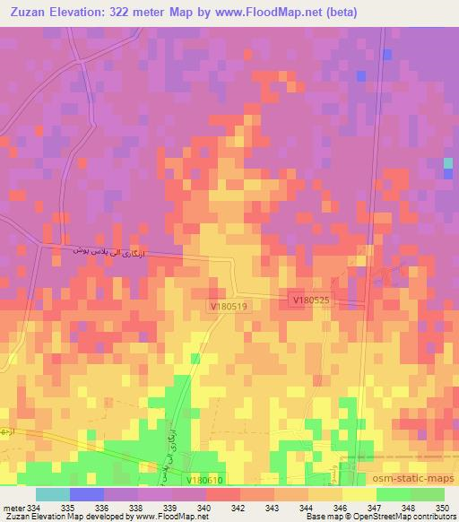 Zuzan,Afghanistan Elevation Map
