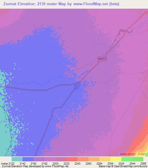 Zurmat,Afghanistan Elevation Map