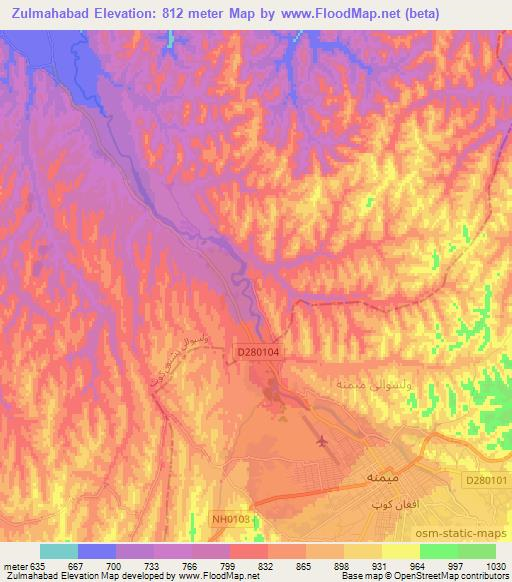 Zulmahabad,Afghanistan Elevation Map