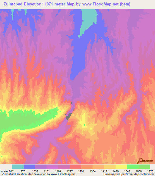 Zulmabad,Afghanistan Elevation Map