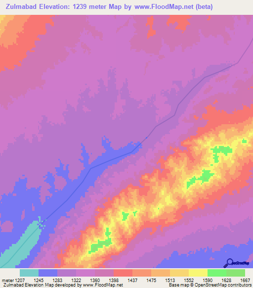 Zulmabad,Afghanistan Elevation Map
