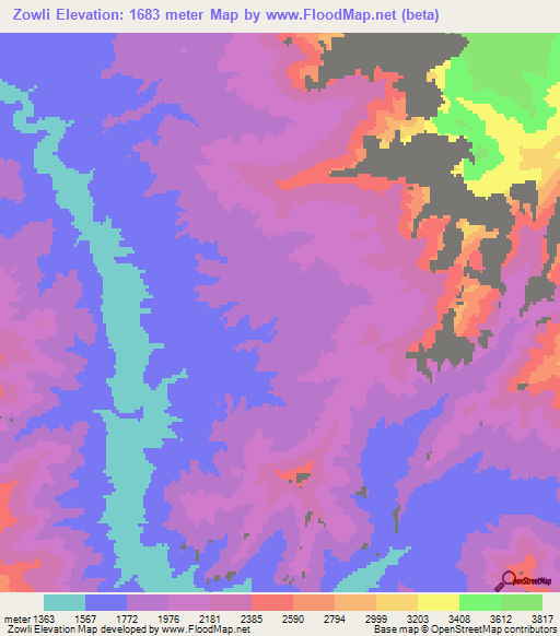 Zowli,Afghanistan Elevation Map