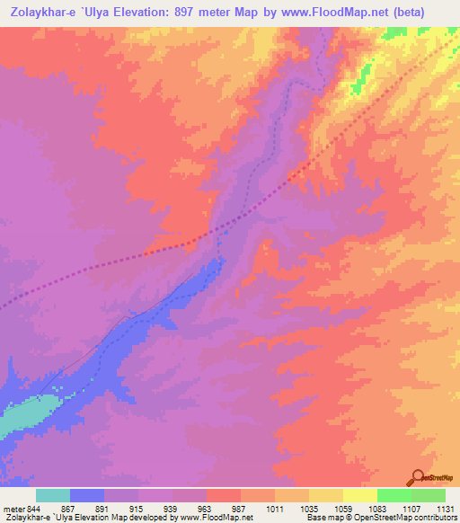 Zolaykhar-e `Ulya,Afghanistan Elevation Map