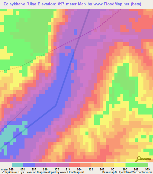 Zolaykhar-e `Ulya,Afghanistan Elevation Map