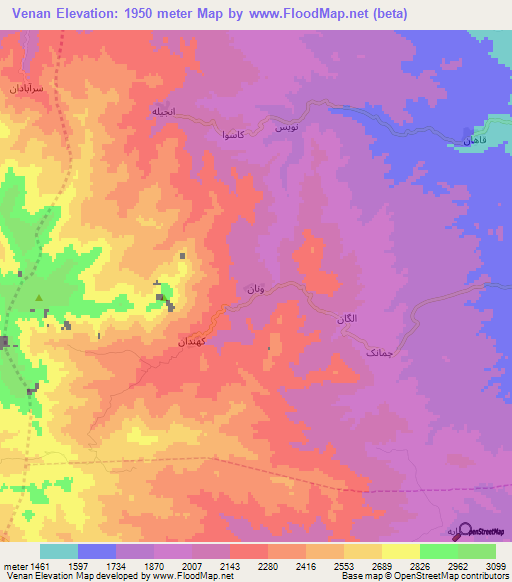 Venan,Iran Elevation Map