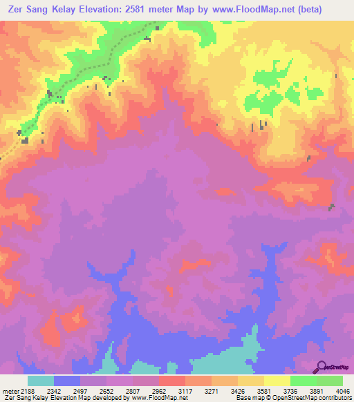 Zer Sang Kelay,Afghanistan Elevation Map