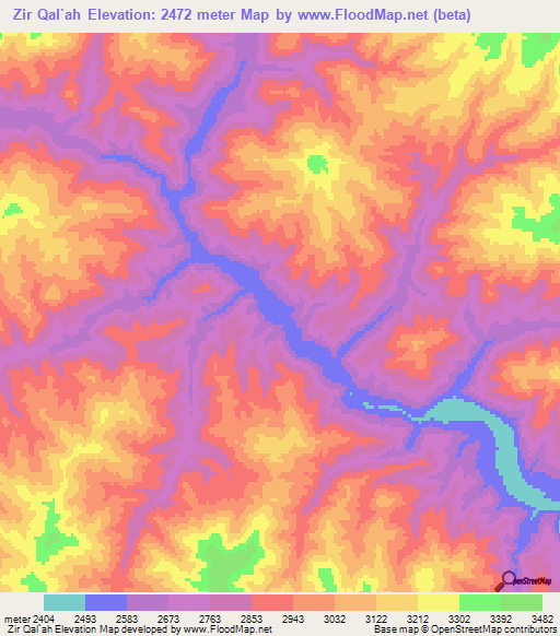 Zir Qal`ah,Afghanistan Elevation Map