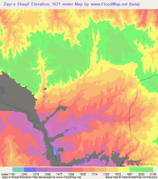 Zayr-e Shaqil,Afghanistan Elevation Map