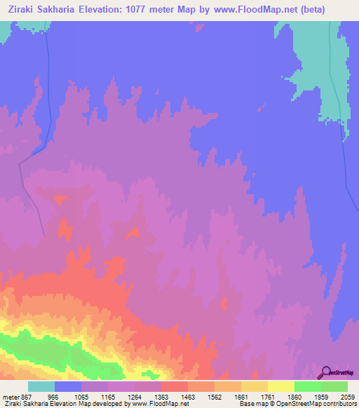 Ziraki Sakharia,Afghanistan Elevation Map