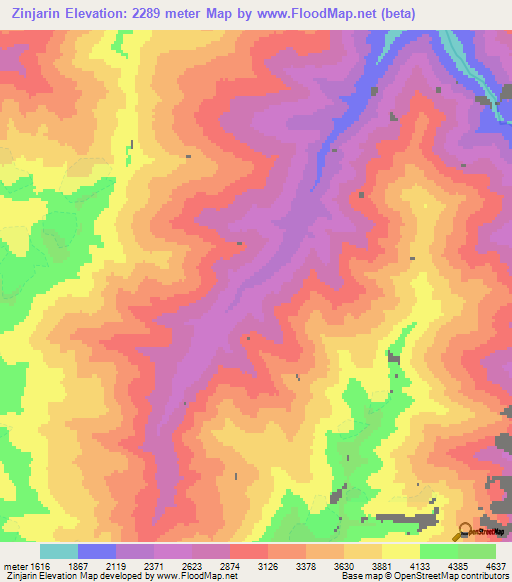 Zinjarin,Afghanistan Elevation Map