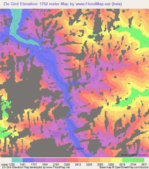 Zin Gird,Afghanistan Elevation Map