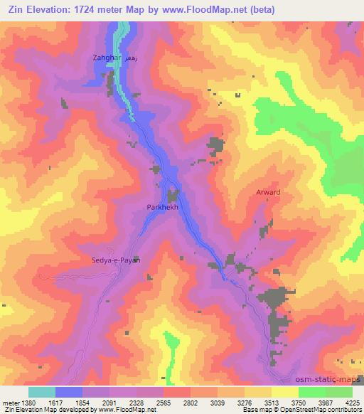 Zin,Afghanistan Elevation Map