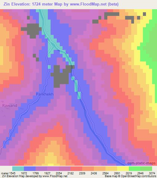 Zin,Afghanistan Elevation Map