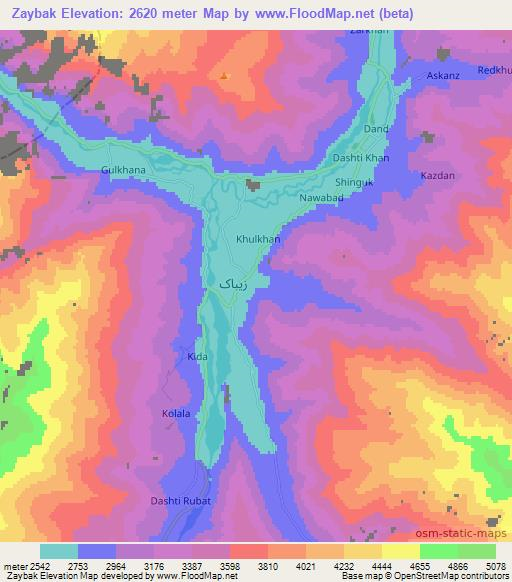 Zaybak,Afghanistan Elevation Map