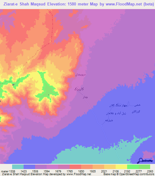 Ziarat-e Shah Maqsud,Afghanistan Elevation Map