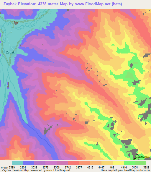 Zaybak,Afghanistan Elevation Map