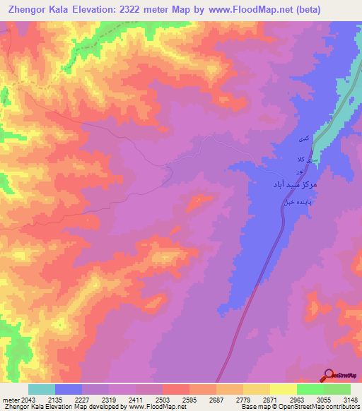 Zhengor Kala,Afghanistan Elevation Map