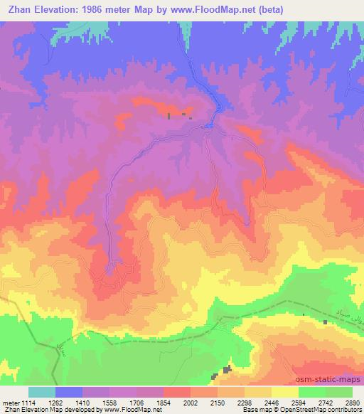 Zhan,Afghanistan Elevation Map