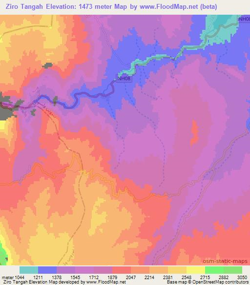 Ziro Tangah,Afghanistan Elevation Map