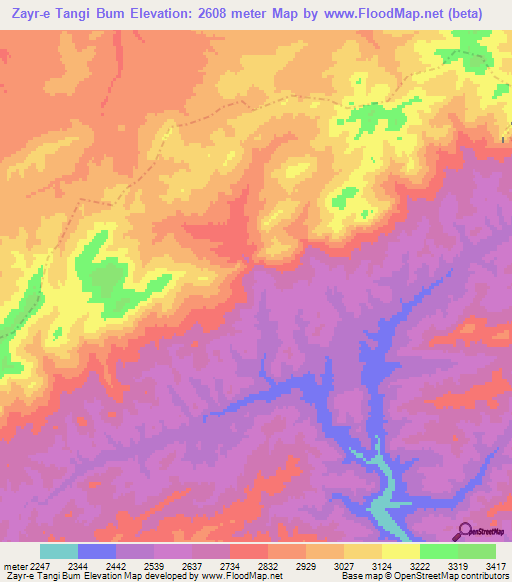 Zayr-e Tangi Bum,Afghanistan Elevation Map