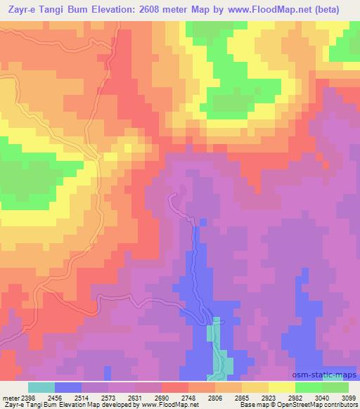 Zayr-e Tangi Bum,Afghanistan Elevation Map