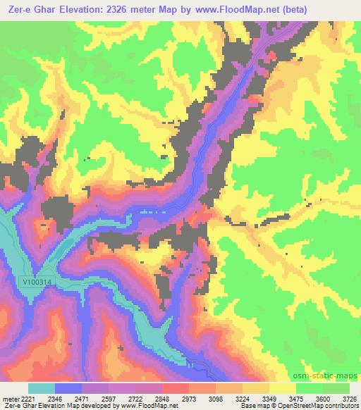 Zer-e Ghar,Afghanistan Elevation Map