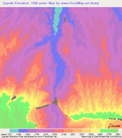 Zayraki,Afghanistan Elevation Map