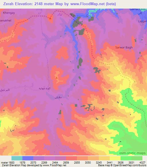 Zerah,Afghanistan Elevation Map