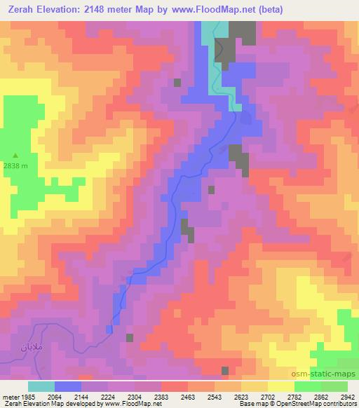 Zerah,Afghanistan Elevation Map