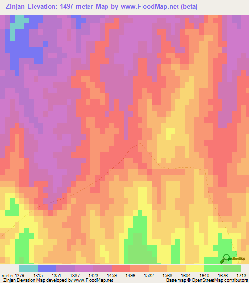 Zinjan,Afghanistan Elevation Map