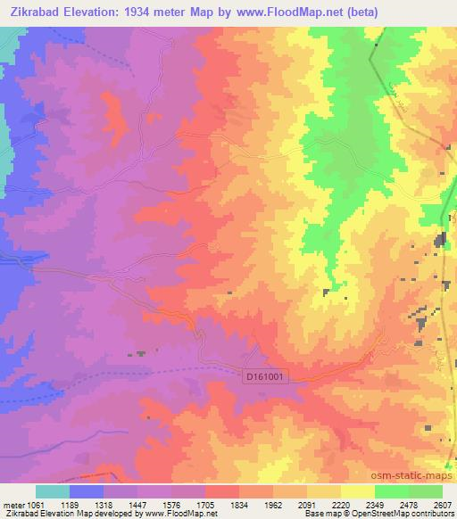 Zikrabad,Afghanistan Elevation Map