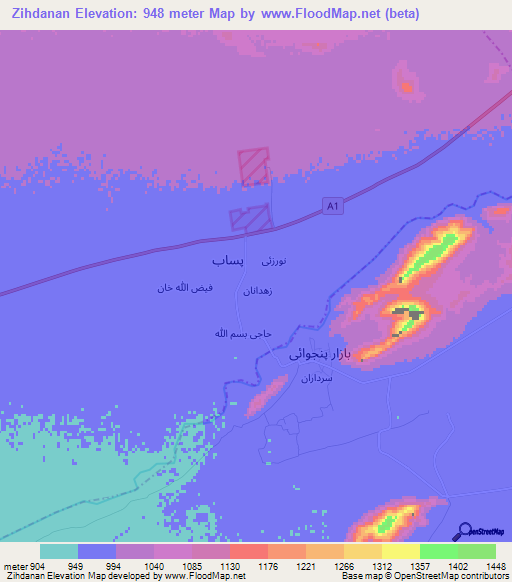 Zihdanan,Afghanistan Elevation Map