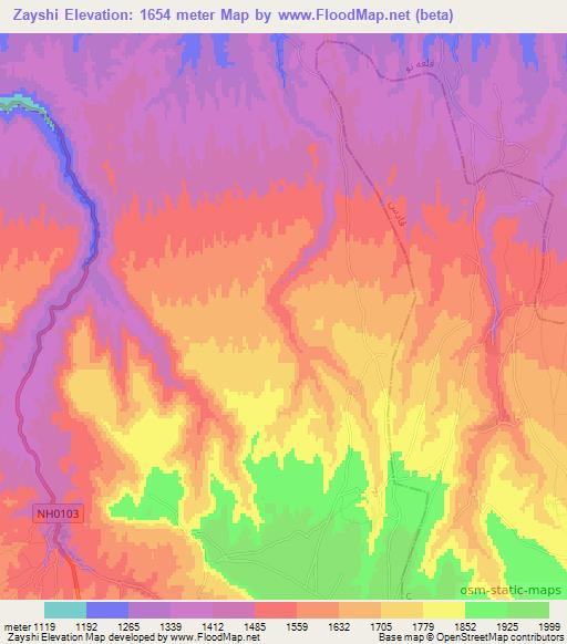 Zayshi,Afghanistan Elevation Map