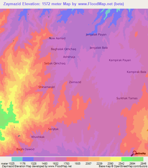 Zaymazid,Afghanistan Elevation Map