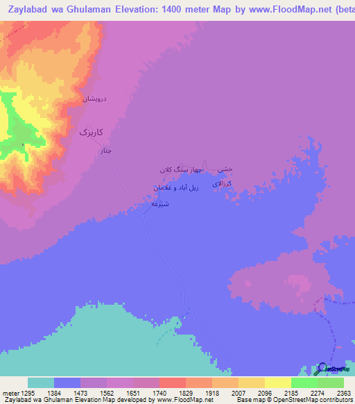 Zaylabad wa Ghulaman,Afghanistan Elevation Map