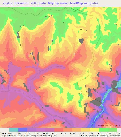 Zaykoji,Afghanistan Elevation Map
