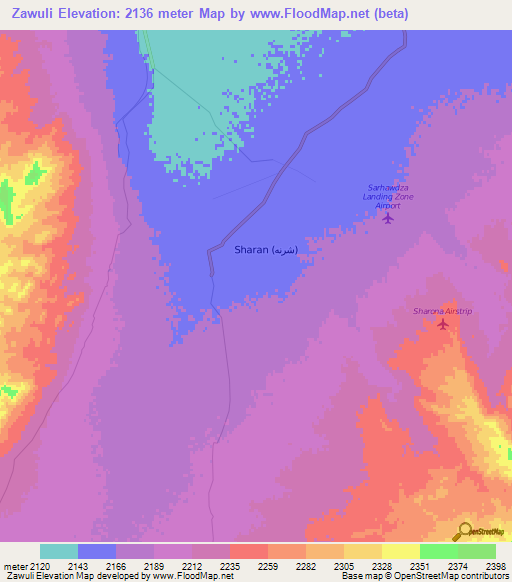 Zawuli,Afghanistan Elevation Map