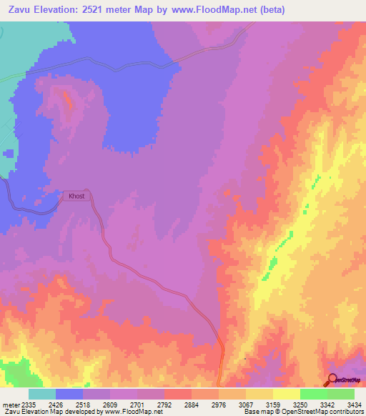 Zavu,Afghanistan Elevation Map
